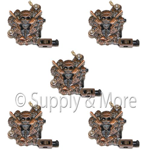 5 Bronze Desperado Gunslinger Skull Tattoo gun Machine 10 Coil wrap Supply ink