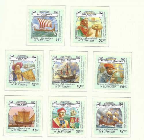 St Vincent Grenadines Bequia 8 Great Explorers stamps MNH