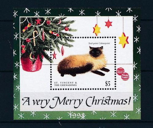 [33210] st. vincent &amp; grenadines 1998 animals christmas cats mnh sheet