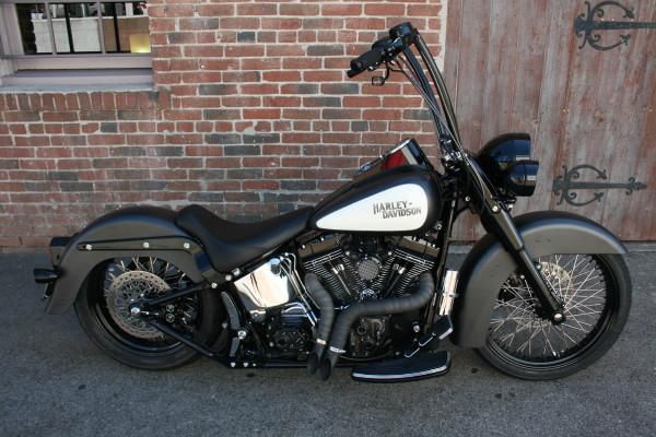Harley davidson softail deluxe charcoal gray murdered out 21" wheel bobber