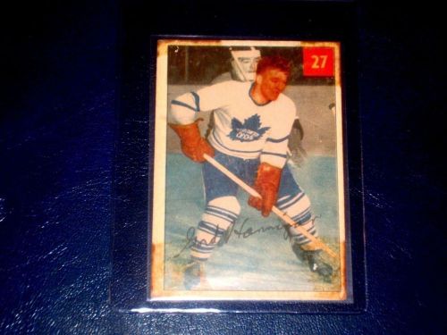 1954-55 parkhurst hockey set break card#27 gordie hannigan (maple leafs)