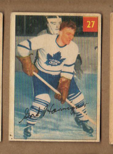1954-55 parkhurst hockey card gordie hannigan #27 toronto maple leafs parkies