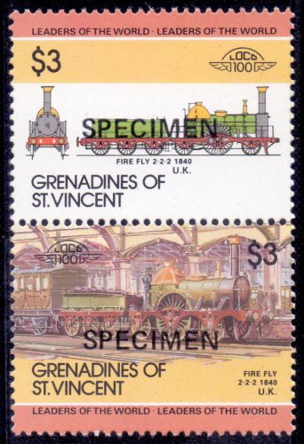 Grenadines of st.vincent specimen stamp pair fire fly railway u.k mnh.