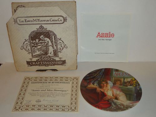 Vtg 1986 annie &amp; miss hannigan sixth issue collectors plate series certificate