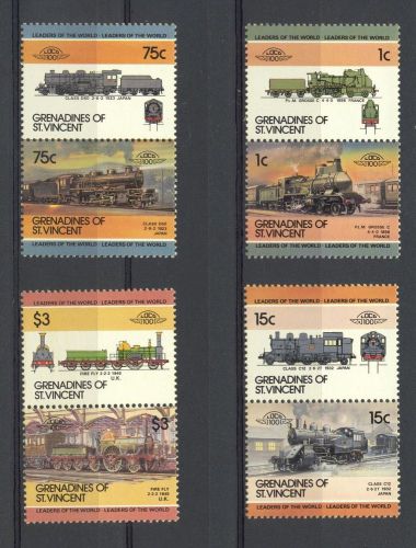 St vincent grenadines 1985 sg 351-8 locomotives 3rd series mnh