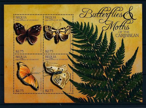 [33162] bequia st. vincent 2011 butterflies schmetterlingen moths mnh sheet