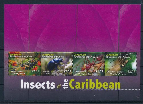 [33178] canouan st. vincent 2011 insects beetle ant spiders mnh sheet