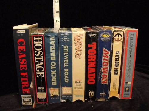 9 Vintage Beta Video Tapes - War/Action - Midway, Wings, Hostage NIB, Cease Fire