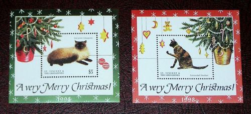 St. Vincent 2653-2654 Souvenir Sheets Christmas Cats MNH