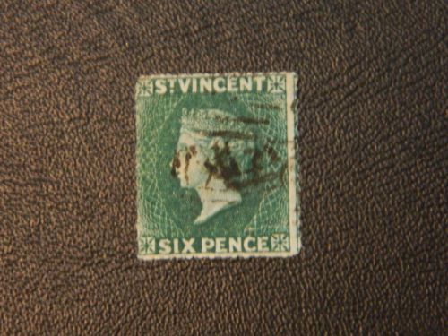 St Vincent Stamp SG 4 issued 1862 GU no Water mark rough perfs 14 to 16 value 6d