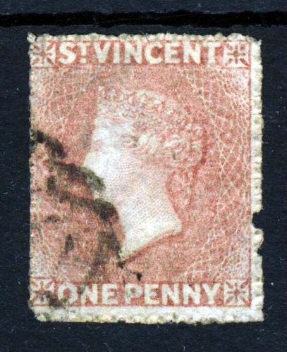 ST. VINCENT QV 1861 One Penny Rose-Red No Watermark Rough Perf. 14 SG 1 VFU