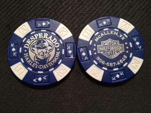 Harley Davidson Poker Chip (Blue &amp; White) &#034;Desperado H-D&#034; McAllen, Texas