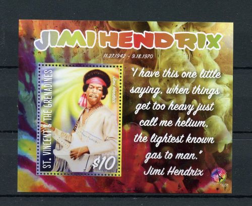 St Vincent &amp; Grenadines 2016 MNH Jimi Hendrix 1v SS Rock Star Celebrities Stamps