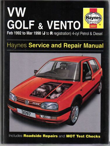 VW Volkswagen Golf &amp; Vento 4-cyl Petrol &amp; Diesel 1992-98 Haynes Repair Manual