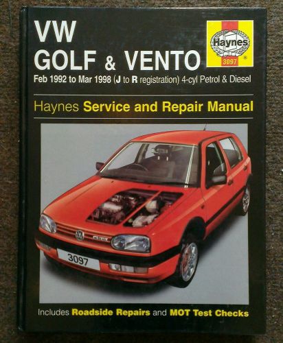 Vw golf &amp; vento haynes manual - 1992 to 1998 (j to r reg) 4-cyl petrol &amp; diesel
