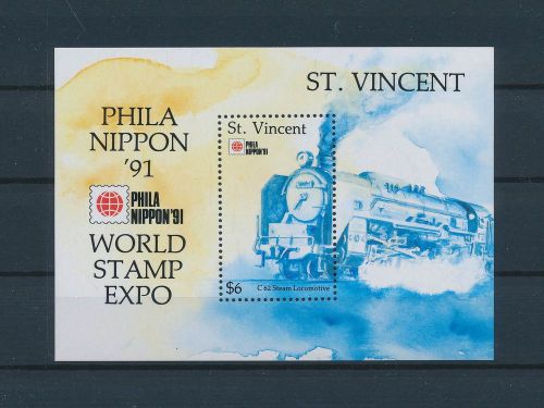 Lf37164 st vincent 1991 locomotives railroad trains good sheet mnh