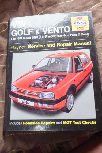 HAYNES VW VOLKSWAGEN GOLF AND VENTO MANUAL 1992/ 1998 INC GTi DOHC PETROL USED