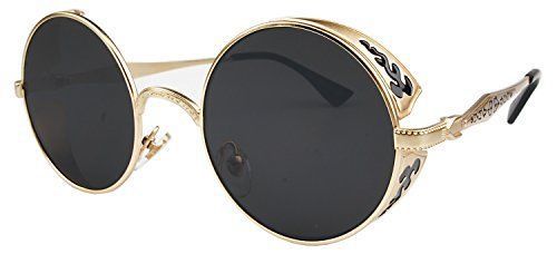 Vivian &amp; vincent vintage hippie retro metal round circle frame sunglasses gold
