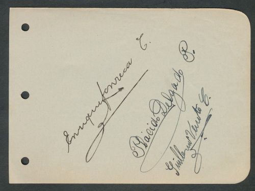 1942 Venezuela Baseball Signatures ENRIQUE FONSECA, PLACIDO DELGADO, G. VENTO