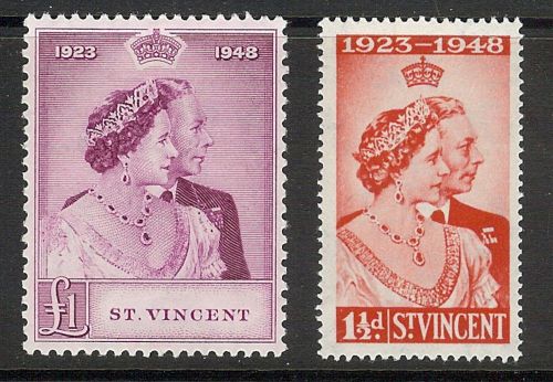 St vincent 1948 silver wedding set of 2. sg 162 - 163. mlh