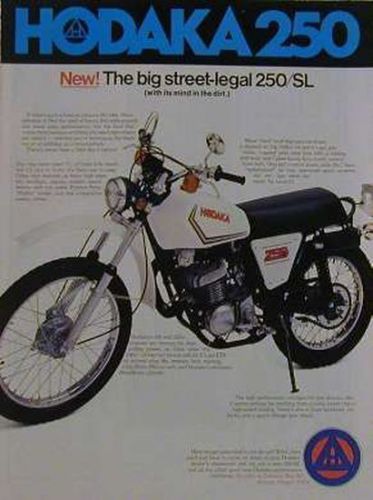 HODAKA 250 250/SL Color Motorcycle Ad 1977 SL250