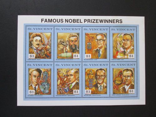 St Vincent Sheet of 8 Stamps, MNH, Famous Nobel Prize Winners
