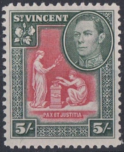 St vincent  1938-47  sg158  5s scarlet &amp; deep green   mounted mint    (7003)