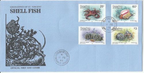 St. Vincent Grenadines 1985 Shell Fish set used on FDC as per scan