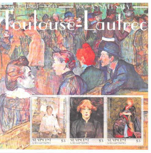 St. Vincent- Toulouse-Lautrec, 2001 - 2931 Sheetlet of 3 MNH