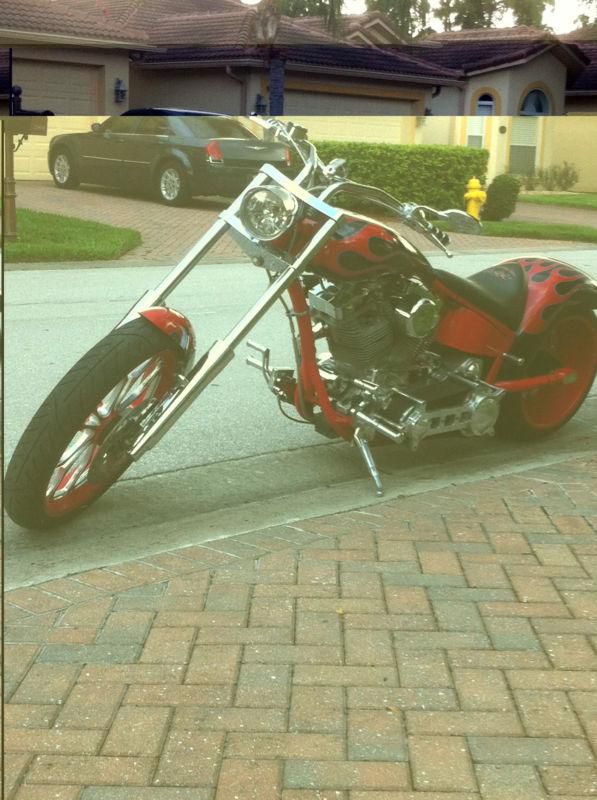 2007 custom pro street thats long low mean machine red with flames