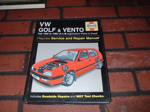 HAYNES MANUAL FOR VOLKSWAGEN GOLF &amp; VENTO .1992-1998. J TO R REGISTRATION.