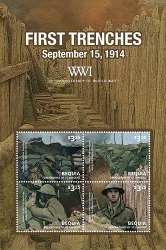 Bequia st vincent - world war i, first trenches, 2014 - 1403 sheetlet of 4 mnh