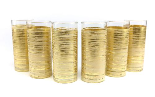6pc. Italian Sorella Home Vento Glass Water Tumblers; Gold. Original Labels
