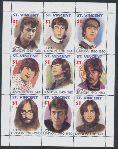 St Vincent 1991 John Lennon Sheetlet of 9