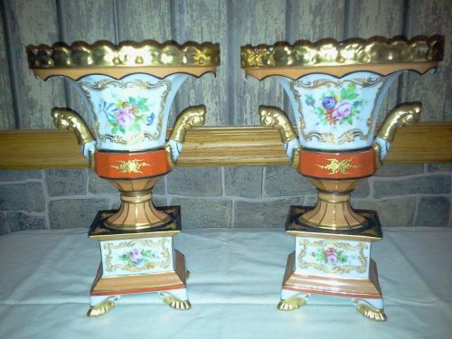 Pair of antique vincent dubois france porcelain urns hand painted