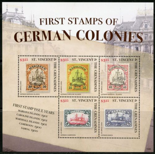 St. vincent grenadines 2016  first stamps of  german colonies  2 sheets mint nh