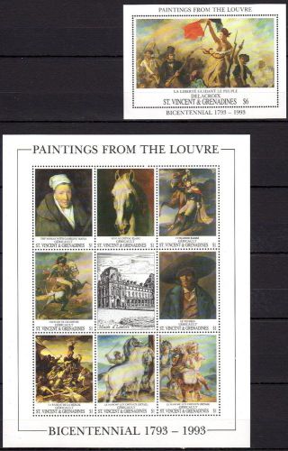 St.vincent &amp; the grenadines  1993 art paintings louvre mnh -(a-16)