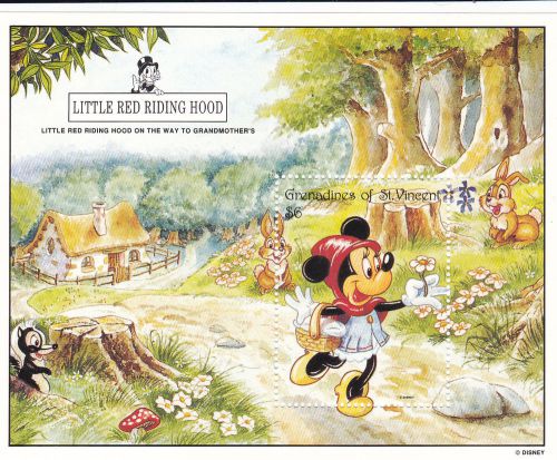 Disney red riding hood st.vincent souvenir stamp sheet mnh