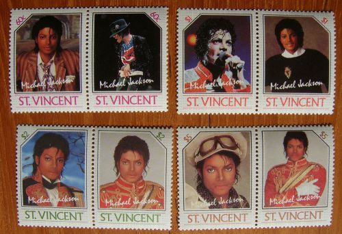 Michael jackson: set of 8 mn/h st vincent stamps