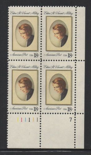 Ally&#039;s stamps us plate block scott #1926 18c edna st. vincent millay [4] mnh