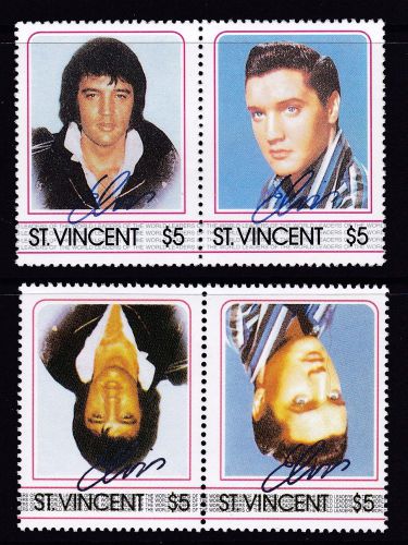 ELVIS PRESLEY, St VINCENT $5, INVERTED CENTRE PAIR WITH NORMAL, MNH, RARE!