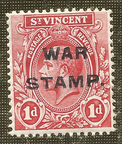 Mlh 1d carmine-red stamp 1916 st vincent overprinted war stamp.