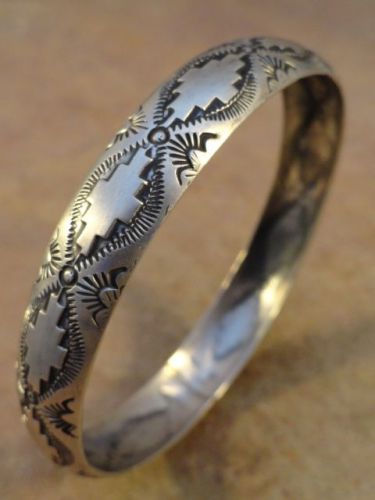 Vincent Platero Navajo Stamped Sterling Silver Bangle Bracelet