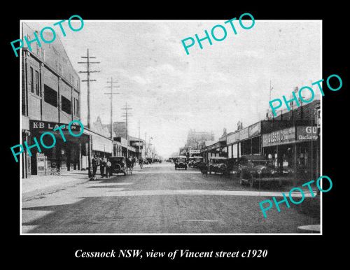 OLD LARGE HISTORIC PHOTO OF CESSNOCK NSW, VIEW OF VINCENT STREET c1920