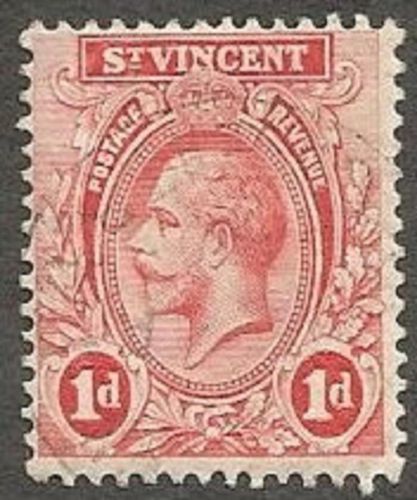 St. Vincent Scott# 105, King George V, 1p, Carmine, Used, most OG, 1913-1914