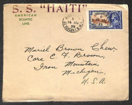 St. vincent scott #136 stamp american scantic line s.s. cover to usa 1935 **