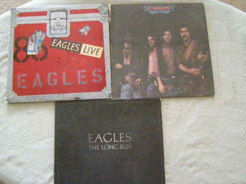 3 Lot EAGLES Rock &amp; Roll Music Record Albums Desperado Live The Long Run