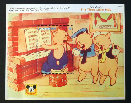 Disney Stamps - St Vincent $6 &#034;The Three Little Pigs&#034; Miniature Sheet