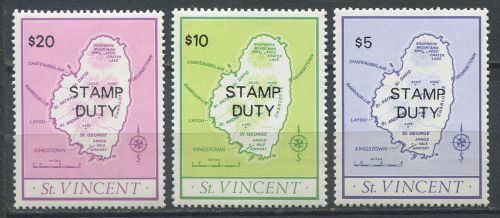 St vincent 1980 stamp duty $5 $10 &amp; $20 mnh