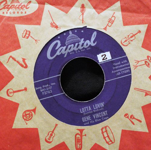 Gene Vincent-Lotta Lovin’-Wear My Ring-Capitol F3763-Capitol Sleeve-1957 Rock!!!